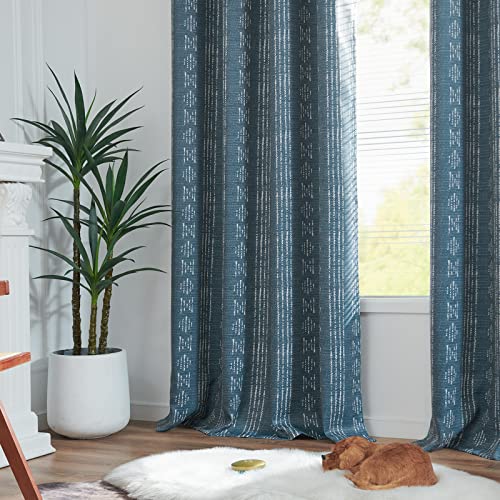 jinchan Boho Blackout Curtains 54 Inch Length for Bedroom - color: Boho | White on Blue, size: 52"W x 54"L (Pack of 2)