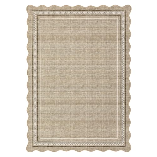 GarveeHome Scalloped Round Area Rugs, Washable Small Round Rug 3ft Non-Slip - color: Jute Color, size: 3' (Round)