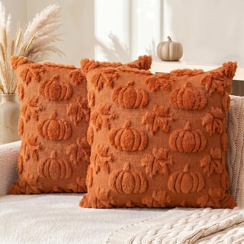 AVOIN colorlife Caramel Pumpkin Fall Throw Pillow Covers 16x16 Inch - color: Caramel Maple, size: 16" x 16" (Pack of 2)