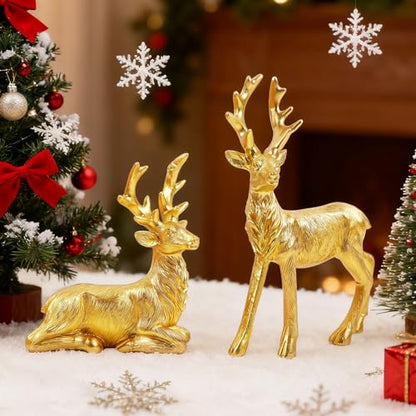 Lulu Home 2 Packs Gold Reindeer Figurines, Sitting & Standing - style: 2 Peers with Texture