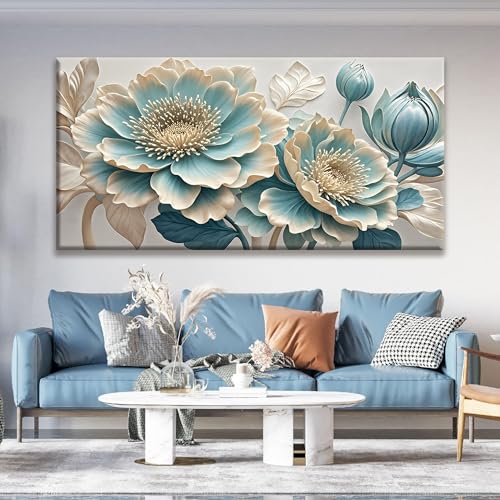 QSQ Large Blue White Flowers Wall Art For Living Room Picture 29" X 58" - color: KA7H, size: 58"L x 29"W