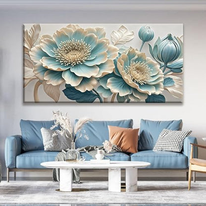 QSQ Large Blue White Flowers Wall Art For Living Room Picture 29" X 58" - color: KA7H, size: 58"L x 29"W
