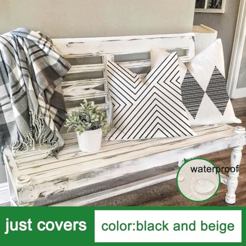 Outdoor Pillow Covers Waterproof,22x22 inch Black and Beige Boho Set of 4 - color: Black and Beige, size: 22" x 22" (Pack of 4)