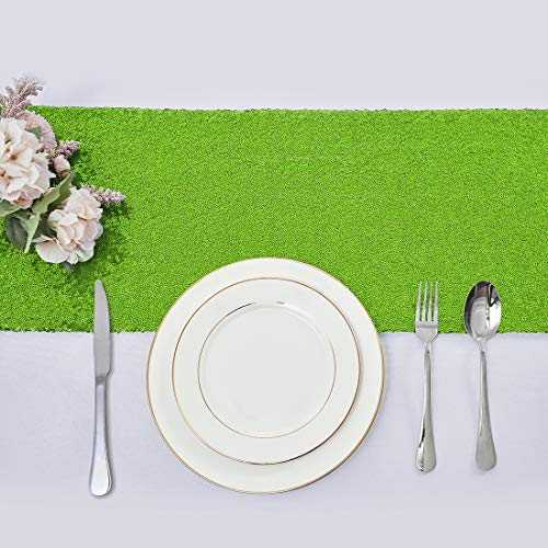 Pufogu 12 x 72 inches Green Sequin Table Runner, 2 Packs - color: Apple Green