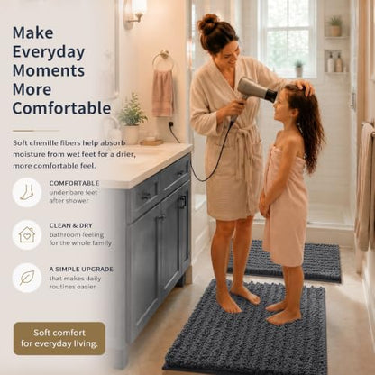 Yimobra Bathroom Rug Set 3 Piece, Super Absorbent Bath Mat Set, Dark Gray - color: Dark Gray, size: 24"x17" + 24"x20" + 30"x20"