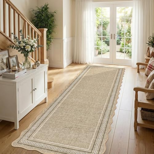 GarveeHome Scalloped Washable Runner Rug 2x6 Hallway Runner Non Slip, Jute - color: Jute Color, size: 2' x 6' (Runner)