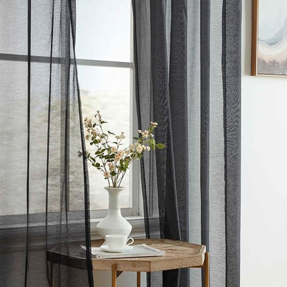 HLC.ME Semi Sheer Grommet Window Curtains, 2 Panels, 54x72 Inch, Black - color: Black, size: 54"W x 72"L (Pack of 2)