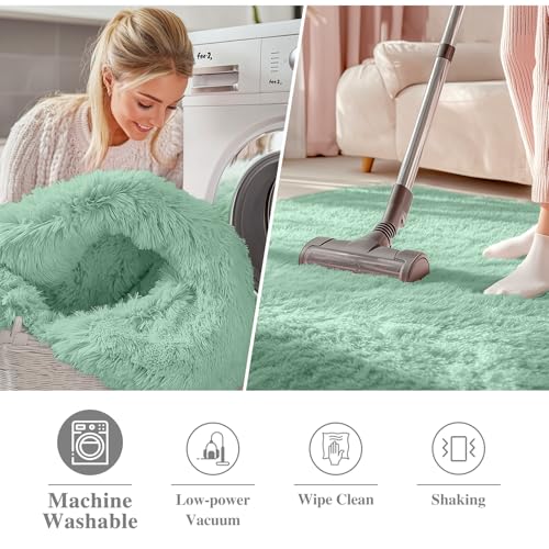 OLANLY Mint Green Round Rugs for Bedroom - Machine Washable, 2 ft Circle Area Rugs for Living Room, Soft and Fluffy Shaggy Carpet for Teen Girls and Boys, Nursery Rooms, Dorms, Home Decor Aesthetic - color: Mint Green, size: 2 Ft Round
