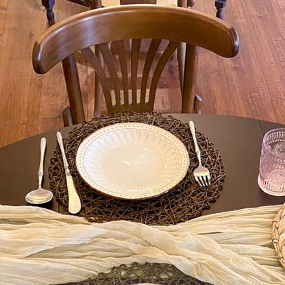 AHHFSMEI Paper Braided Round Placemats Set of 12 Natural Non-Slip Heat Resistant Table Mats for Dining Tables Woven Indoor & Outdoor Place mats(Coffee,12) - color: Coffee