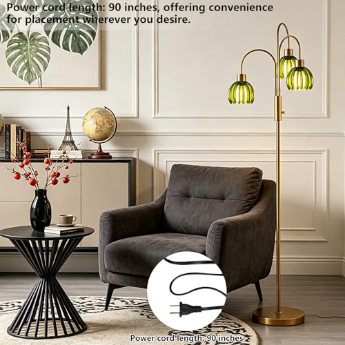 Green Lotus Glass Floor Lamp 3-Light 70" Gold Dimmable Tall Standing Lamp - color: Green Lotus-Gold