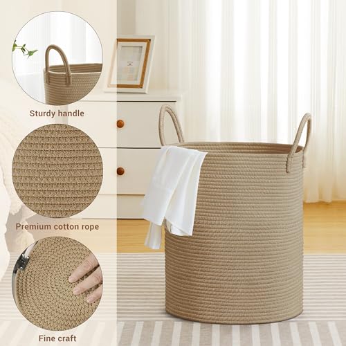 53L Tall Cotton Rope Laundry Basket with Handles, Jute - color: Jute, size: 53L