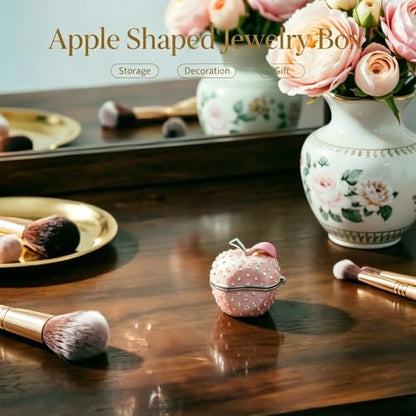 Cute Apple Metal Jewelry Box Daisy Trinket Organizer Storage Gift For Women - color: apple-pink