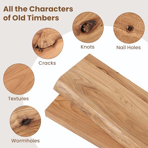 Floating Shelves for Wall, 8" Deep Elm Wood Shelves, 20in Set of 2, Natural - color: Natural, size: Flat Edge, 20inch, 2Packs