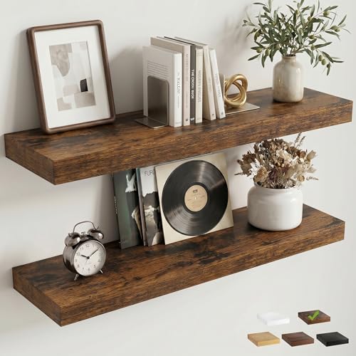 30 Inch Floating Shelves for Wall, 8"D Wood Storage Shelves, Brown Finish - color: Brown, size: 30 Inch
