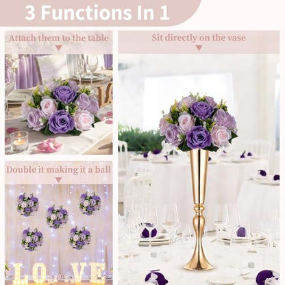 NUPTIO Artificial Flower Ball Centerpieces: Lilac & Purple & Pink Rose - color: Deep Purple & Light Purple & Light Pink, size: 2 Pcs
