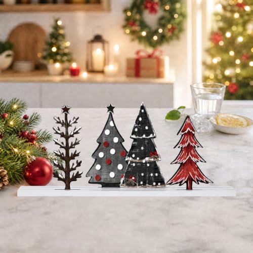 Smile Christmas Table Decor Wooden Standing Centerpieces, 4Pcs Christmas Trees Wooden Signs, Shelf Decor - style: Christmas Tree
