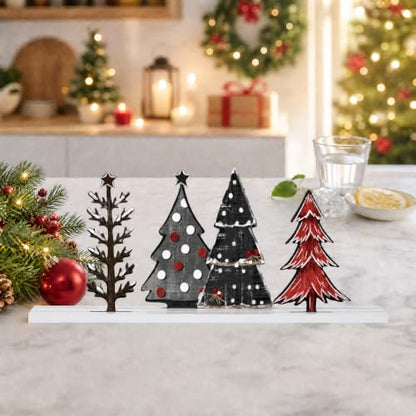 Smile Christmas Table Decor Wooden Standing Centerpieces, 4Pcs Christmas Trees Wooden Signs, Shelf Decor - style: Christmas Tree