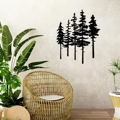 ESTART Metal Pine Tree Wall Art, Metal Tree Wall Decor - color: Black