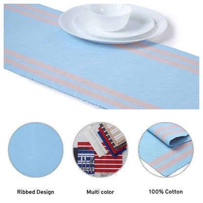 Encasa XO Table Runner, Yarn Dyed Ribbed Cotton 13"x94" - color: Ladder Blue, size: 13x94 in