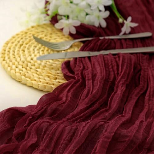 10 Pack Burgundy Cheesecloth Table Runner 17 x 108 Inch - color: Burgundy, size: 10Pcs - 9 Ft