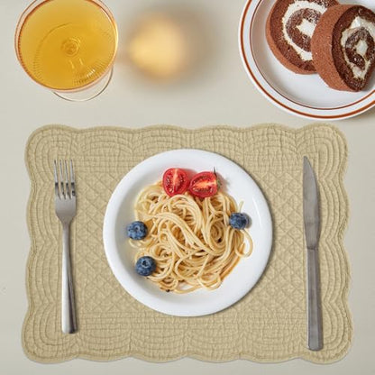 HOMBYS Quilted Placemats Set of 6 Washable-13x18 inches Rectangular Placemats for Kitchen Table-100% Cotton Fabric Rectangular Table Mats, (Khaki) - color: Khaki