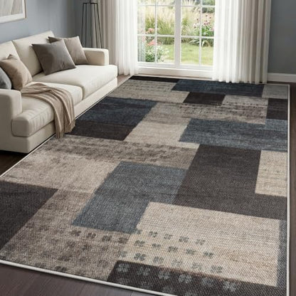 Modern Geometric Washable Rugs for Living Room 8x10, Easy Jute Patio Rug - color: Blue-taupe, size: 8x10ft