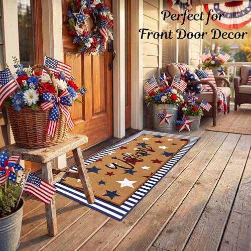 Tinideya 2 Pcs Large 4th of July Layered Doormat Patriotic Front Door Mat - color: Blue, style: 4th of July