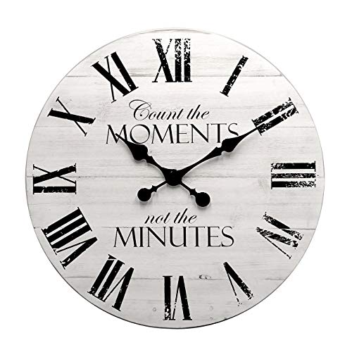 24 Inch Inspirational Farmhouse Wall Clock, Silent Non-Ticking, White Distressed Shiplap Wood, Battery Operated Rustic Quartz Clock for Living Room, Kitchen, Bedroom, Home Office Decor