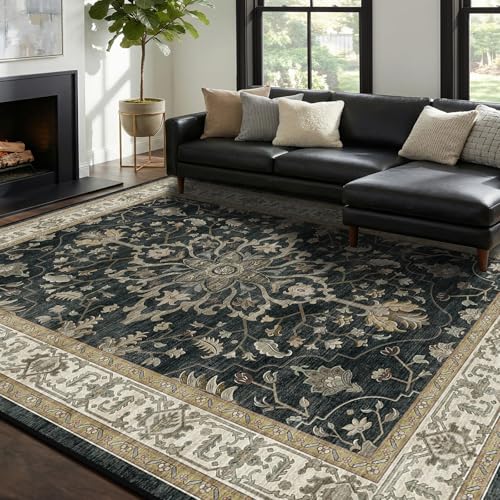 RELEANY Washable Vacuum-Friendly Area Rugs 8'x10' Black/Vintage - color: Black/Vintage, size: 8' x 10' (Rectangular)