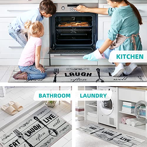 Carvapet 2 Piece Kitchen Mat Set Light Grey Farmhouse Washable Non Slip - color: Light Grey