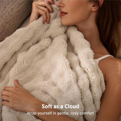 Bedsure Cloud Bubble Fleece Twin Blanket for Bed, Beige, 60"×80" - color: 04 Beige, size: Twin (60" X 80")