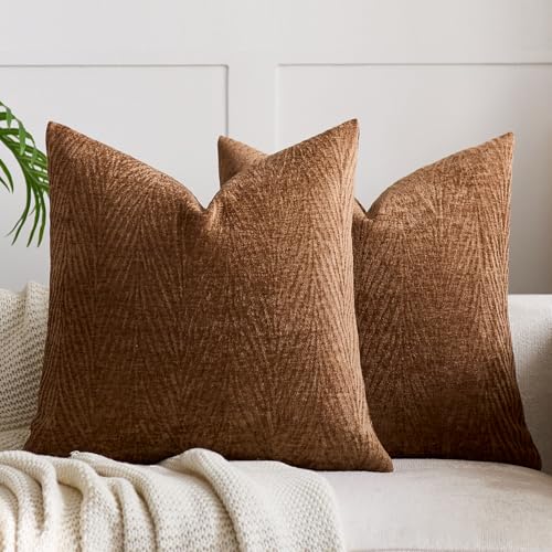 Throw Pillow Covers 20x20 Inch Set of 2, Textured Leaf, Dark Brown - color: Dark Brown, size: 20" x 20" (Pack of 2)