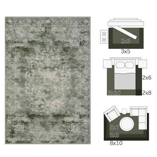 jinchan 4x6 Vintage Floral Area Rug, Washable Area Rug, Forest Green - color: Forest Green, size: 4' x 6' (Rectangular)