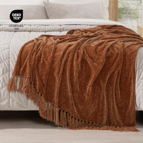 RECYCO Chenille Throw Blanket for Couch, 60"x80", Rust - color: Rust, size: 60'' X 80''