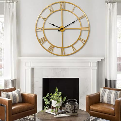 40 Inch Large Silent Wall Clock, Easy Assembly Roman Numeral Gold - color: Gold Metal Wall Clock, size: 40inch