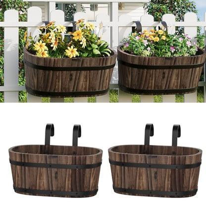2Pack Wood Fence planters Railing planter box Window boxes planters porch - color: Carbonized-2pcs, size: Large
