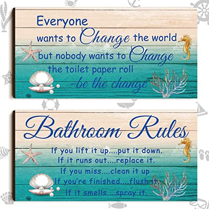 Jetec 2 Pcs Funny Bathroom Signs Wall Decor Farmhouse,Sea World Style - style: Sea World Style
