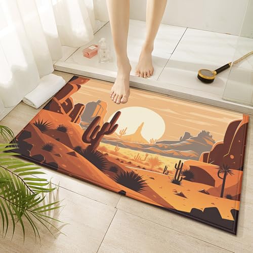 Mountain Cactus Sunset Indoor Door Mat Non-Slip Desert Doormat Washable Decorative Mat Rug for Outdoor Entryway Kitchen Bathroom 17x30 Inch - color: Mountain Cactus Sunset