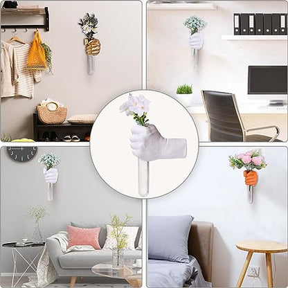Creative Wall Hanging Sculpture, Funky White Hand Vases Home Decor, Artistic Hanging Hand Sculptures with Test Tube Vases, Unique Wall Art Statue - color: White