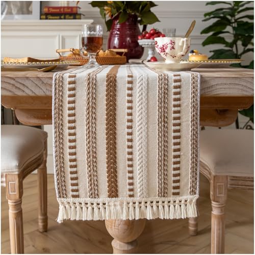 Caflife Brown and Beige Woven Fall Rustic Boho Table Runner 90 Inchs Long - color: Brown, size: 13x90Inch