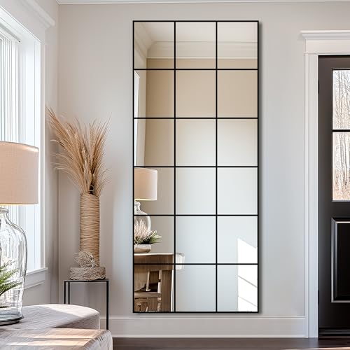 Delma Window Pane Full Length Mirror, 30"x70" Large Window Mirror, Black - size: 70"L x 30"W