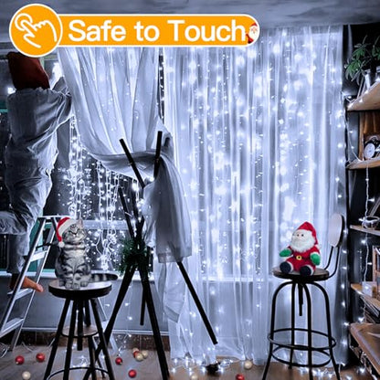 Ollny 300 LED 9.8ftx9.8ft Outdoor Waterproof Christmas Curtain Lights with Remote Timer 8 Modes, USB Powered, Cool White - color: Cool White, size: 300 LED