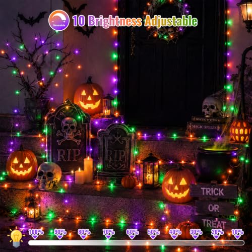 QITONG 2 Pack Battery Operated Halloween Lights, Each 33ft 100 LED - color: Purple Orange and Green, size: 2Pack