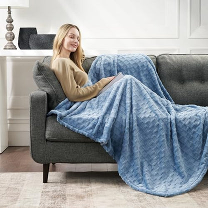 Velvet Plush Jacquard Tile Throw Blanket for Couch - Buttery Soft, Cozy Throw, for Women (Ashley Blue, 50" x 60") - color: Ashley Blue