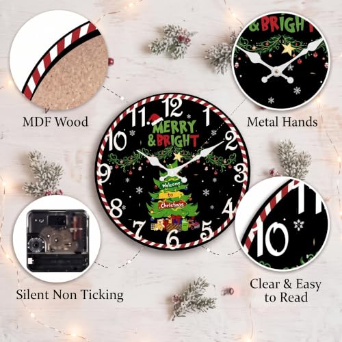 ArtSocket Round Wall Clock Silent Non-Ticking 12", Christmas Celestial - color: Christmas Tree 04