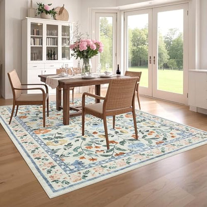 GarveeHome Washable Floral Area Rug 6x9 Low Pile Nursery Bedroom Green - color: Green, size: 6' x 9' (Rectangular)