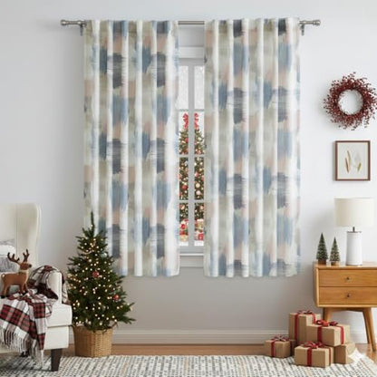 Kayne Studio Pink Blue Boho Abstract Rod Pocket Semi Sheer Curtains 63 Inch - color: Blue-rose Multi, size: 52"W x 63"L (Pack of 2)