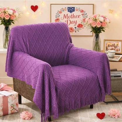 inhand Purple Knitted Throw Blanket for Couch and Bed, 60"x80" - color: Purple, size: 60"x80"