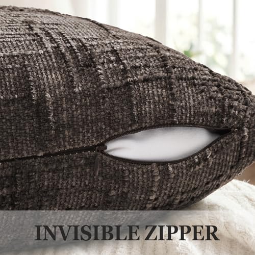 Pallene Dark Brown Textured Chenille Throw Pillow Covers 22x22 Set of 2 - color: Dark Brown, size: 22" x 22" (Pack of 2)