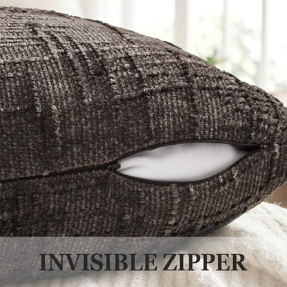 Pallene Dark Brown Textured Chenille Throw Pillow Covers 22x22 Set of 2 - color: Dark Brown, size: 22" x 22" (Pack of 2)